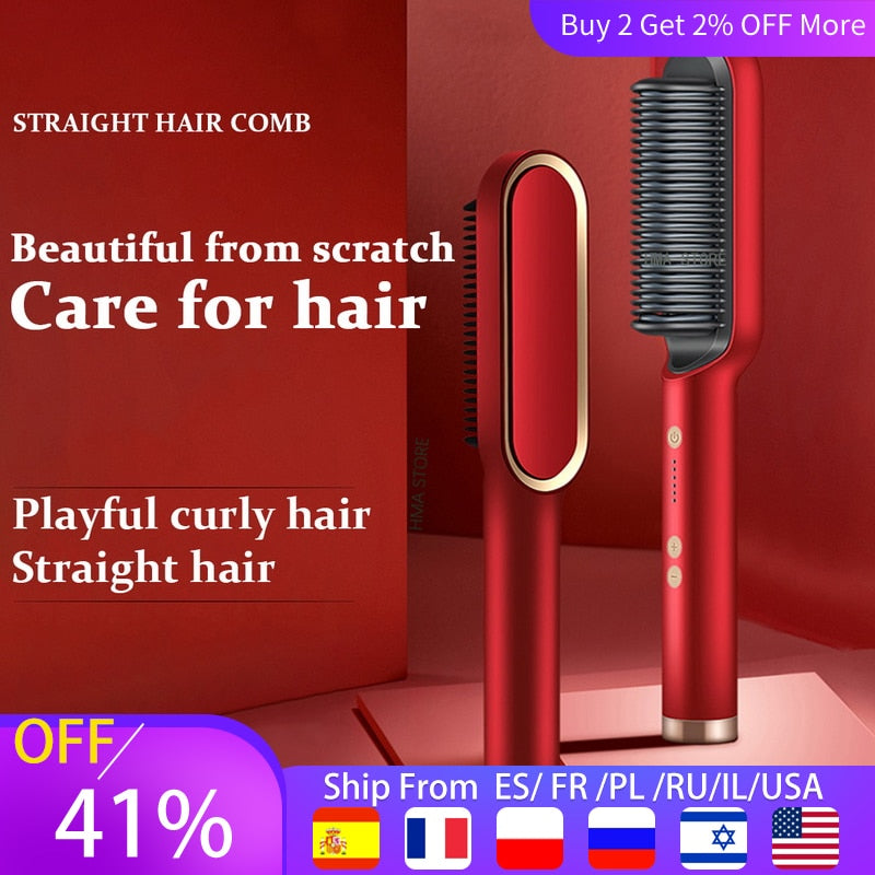 NEW Hair Straightener Men Beard Comb Tourmaline Ceramic Hair Curler Brush Hair Comb Straighteners Curling Hair Iron Hair Brush